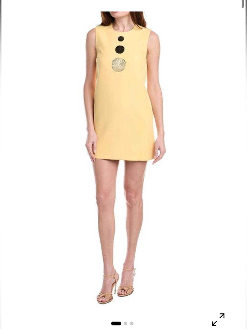 Alexis Yellow Sleeveless Shift Mini Dress with Medallion Embellishments